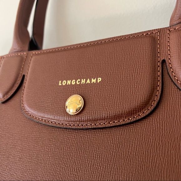 Longchamp Le Pliage Heritage Brown Leather Satchel Tote - Picture 2 of 10